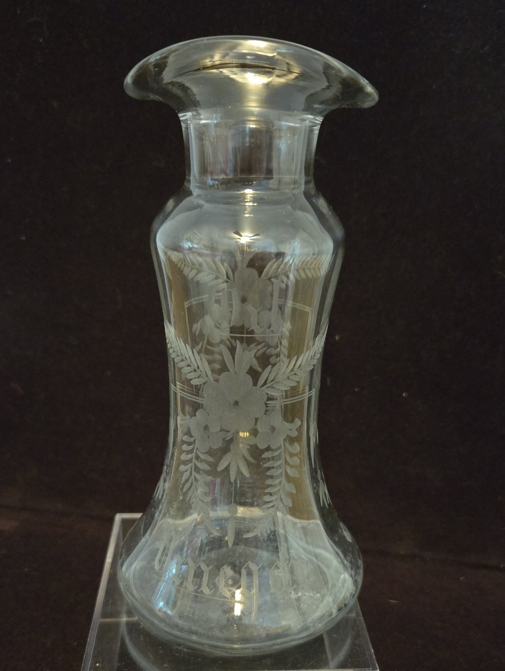 Antique Hawkes Crystal Dressing Bottle Cruet Etched Floral Swag Fern 1900s ABP
